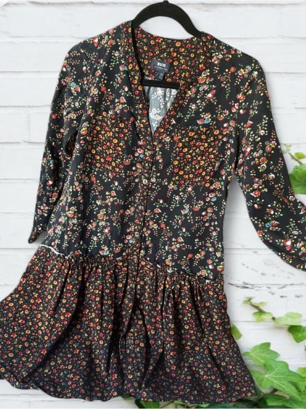 Anthropologie Black Floral Button-Front Kids Dress
